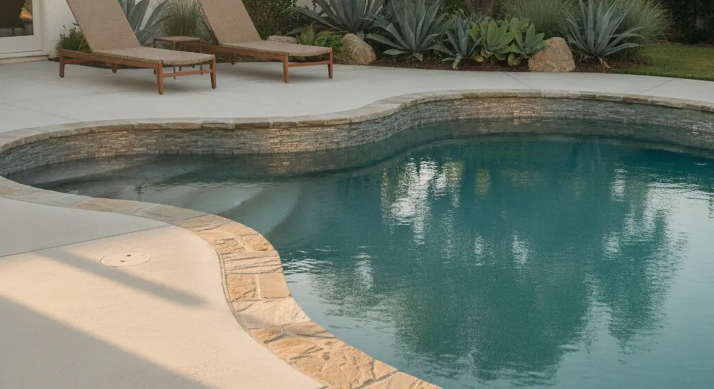 A residential pool mid-renovation with fresh plaster being applied to the interior shell