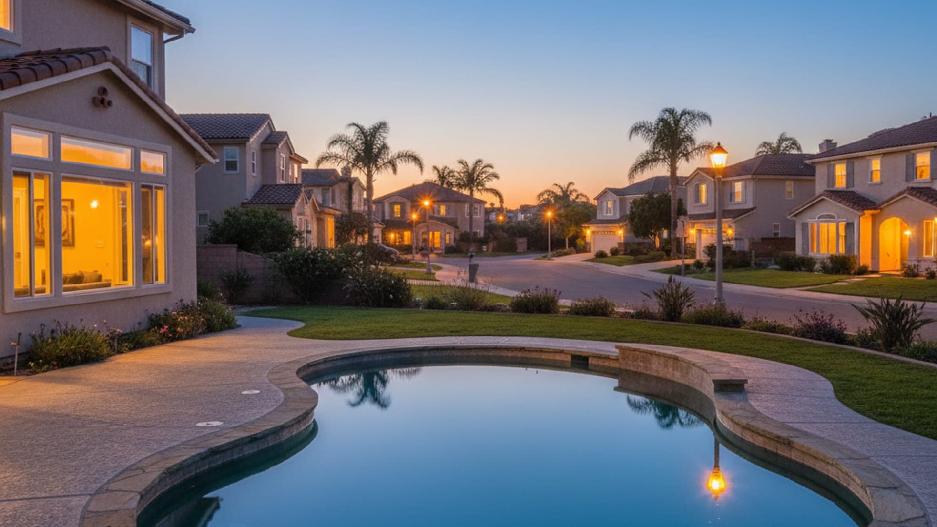 Sunlit backyard pool in Fallbrook, San Diego County
